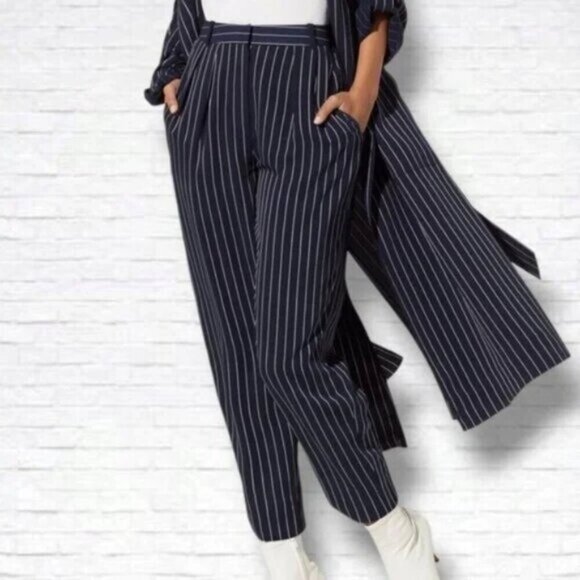 Aritzia Modesto Pinstripe Blue White Trousers Size 0 - Picture 1 of 8